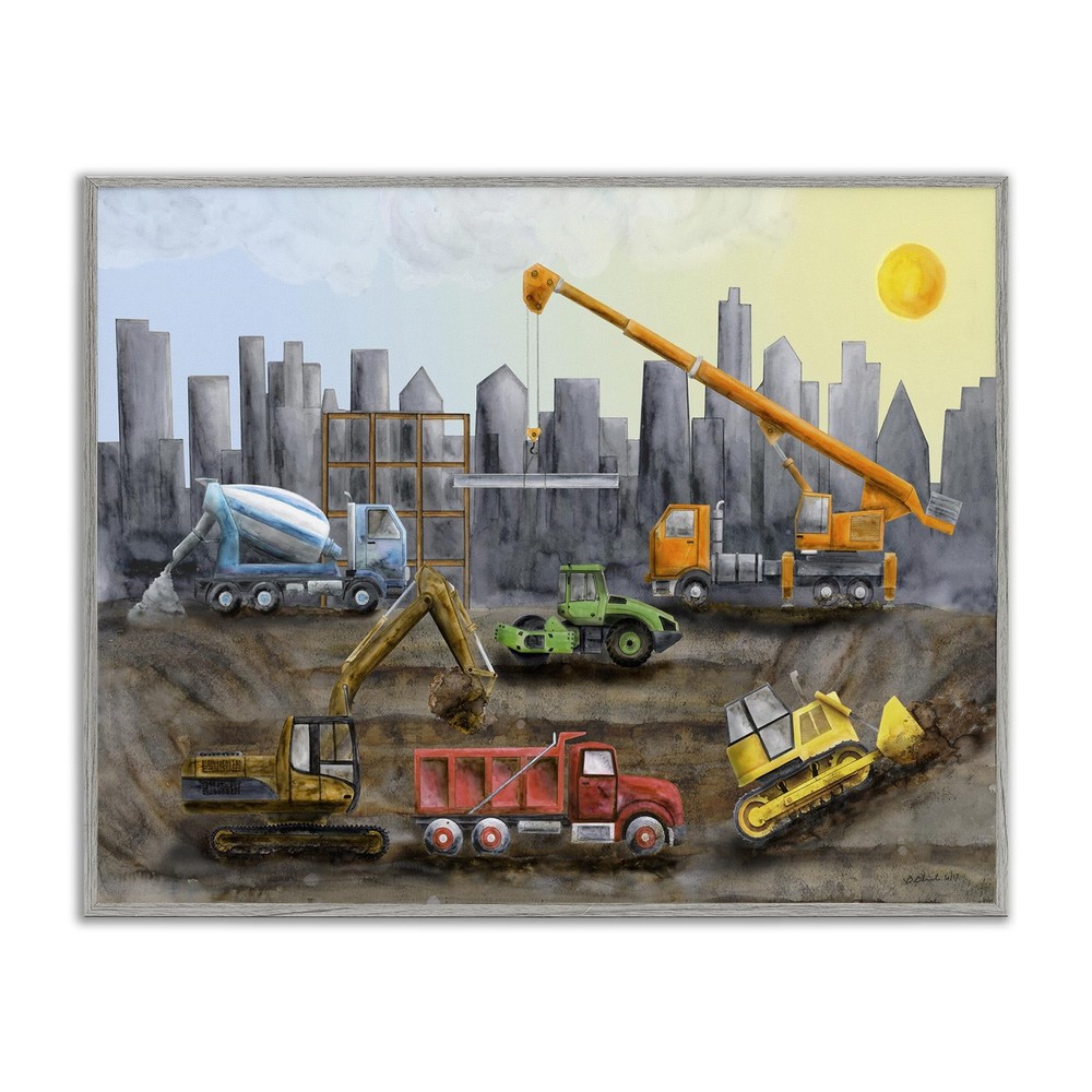 Stupell Industries Construction Trucks Wall Art 30×24 Framed Giclee