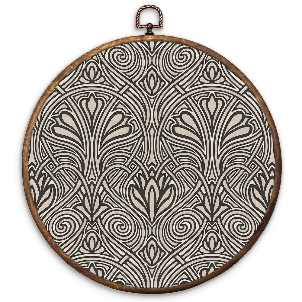 Art Deco Nouveau Botanical Round Wall Art, Boho Abstract Neutral Floral Vine …