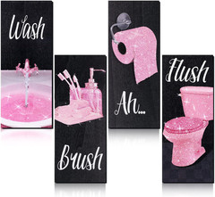4 Pcs Women Funny Wall Art Bathroom Decor 9.84 X 3.94 X 0.2 Inch Glam Bathroom W