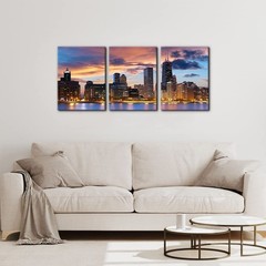 Canvas Print Wall Art Chicago City Sunset Night Skyline Architecture & Maps C…