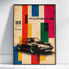 Vintage Porsche 911 Poster Abstract Bauhaus Car Wall Art Garage Decor Print