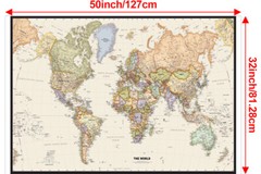 32×50 Inch World Map Print Poster Wall Chart Mural For Home Office Classroom