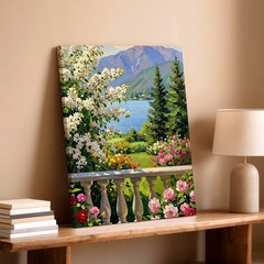 Wall Art Landscape Oil Painting Lake Mountain Floral Garden Balcony Canvas Print