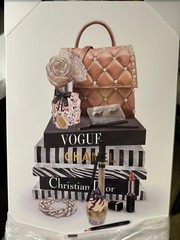Stupell Industries Fashion Bookstack Purse Perfume Pink Glam Design 18.5″-12.5″