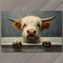 Art Print Highland Cow In Bathtub Funny Farm Animal Rustic Humor Country Western