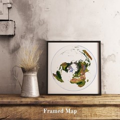 World Map, WGS 1984 Grid North Projection World Map, Framed World Relief Map