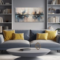 Abstract Canvas Wall Art for Bedrooom Blue and Gray Wall Decor for Living Roo…