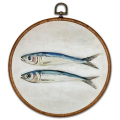Vintage Sardine Round Wall Art Decor – Antique Still Life Fish Wall Art Canva…