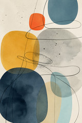 Modern Abstract Poster Organic Shapes Canvas Wall Art Contemporary Blue Print