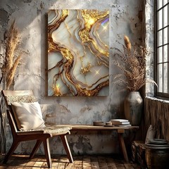 Wall Art Abstract White Agate Marble Gold Foil Texture Canvas Print Modern Decor