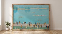 Rowing Regatta Lake Painting Poster Print Crew Team River Boat Wall Decor