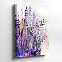 Wall Art Purple Lavender Flowers Watercolor Painting Floral Botanical Decor