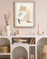 Natural OAK Wood Beige Boho Christian Framed Wall Art, 12×16 in Mid Century M…