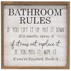 NEW PRIMITIVE BATHROOM RULES Picture Print 11.75″ Sq Rustic Distressed Framed