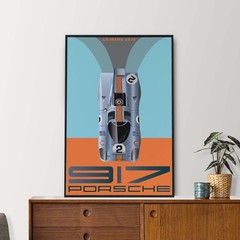 Porsche 917 Gulf Le Mans Poster, Vintage Racing Wall Art Decor