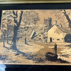 Lionel Barrymore Etched Gold Foil Print Framed Mid-Century Modern 10 1/2 “ VTG