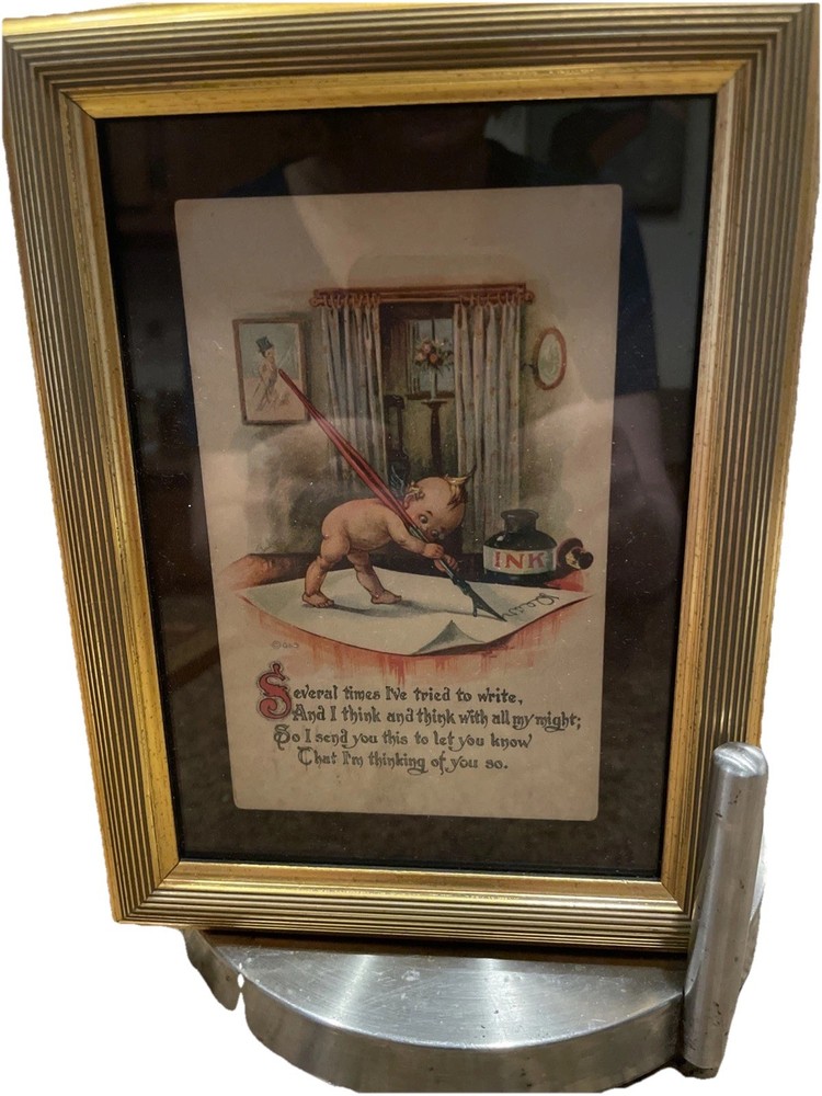Kewpie Doll Framed Picture Vintage Art Collectible Not Signed Rare