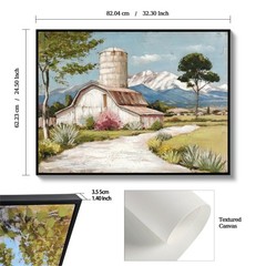 Framed Rustic Farmhouse Canvas Wall Art Beautiful Field Painting Wildflower Barn