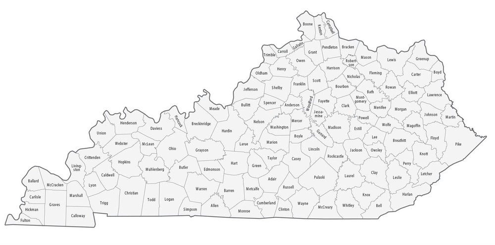 Kentucky County Map GLOSSY POSTER PICTURE PHOTO PRINT BANNER 12019
