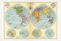 The World In Hemispheres Antique Style Map Poster 18×12