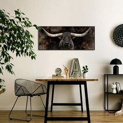 Large Longhorn Cow Canvas Wall Art with Floater Frame Black White Bull Head W…
