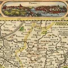 Ancient 1626 Early Antique Decorative Map of Bohemia Cotton Canvas Wooden Hanger