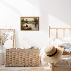 Serene Fishing Scene Wall Art for Nature Lovers, Rustic Wood Framed Wall Deco…
