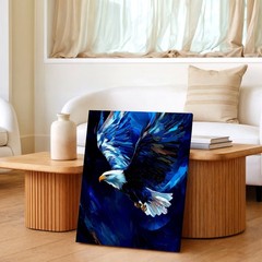 Wall Art Bald Eagle in Flight Canvas Print Blue Abstract Bird Painting Decor