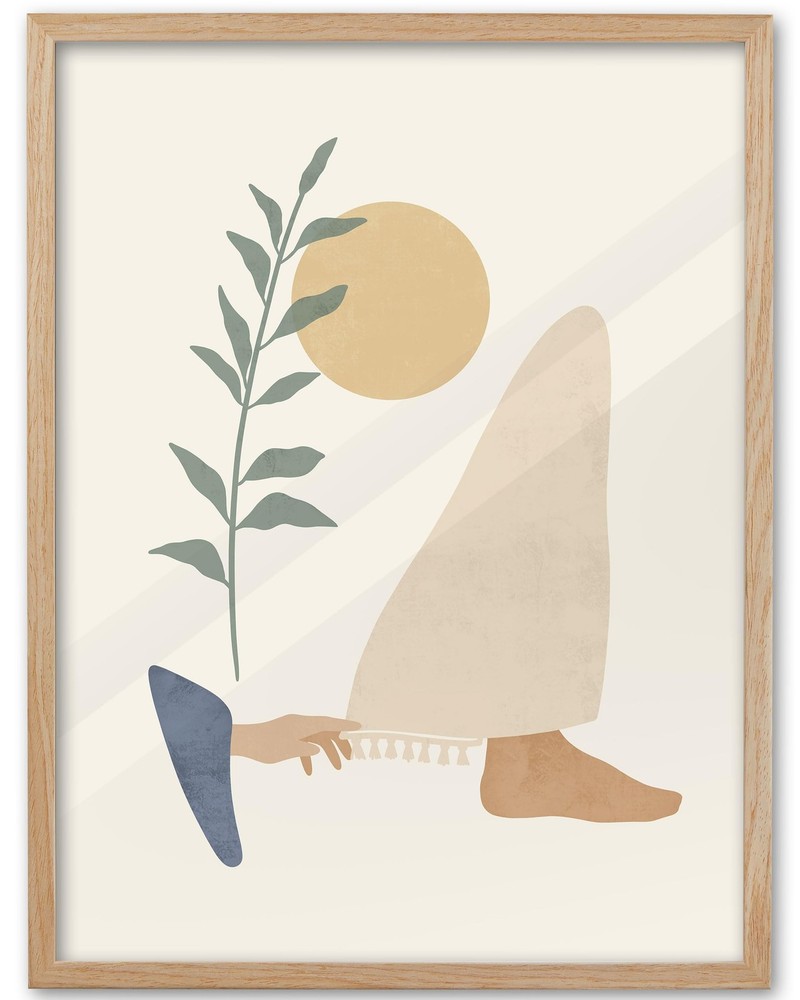 Natural OAK Wood Beige Boho Christian Framed Wall Art, 12×16 in Mid Century M…