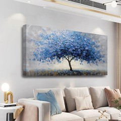 Blue Leaves Yellow Flowers Tree Canvas Wall Art for Living Room Office Study …
