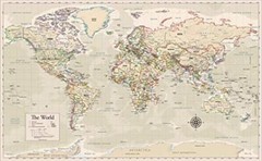 Antique Style Laminated World Map – 18″ x 29″ – Wall x 29″, LAMINATED