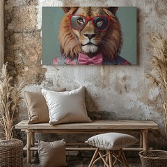 Wall Art Canvas a Stylish Lion Poses Against a Pale Mint Green Background