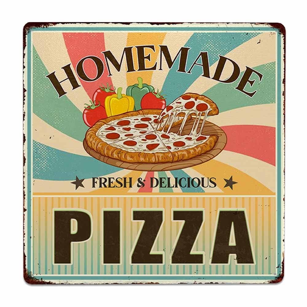 Pizza Tin Signs Funny Food Poster Vintage Metal Sign Wall Decor for Home Kitc…