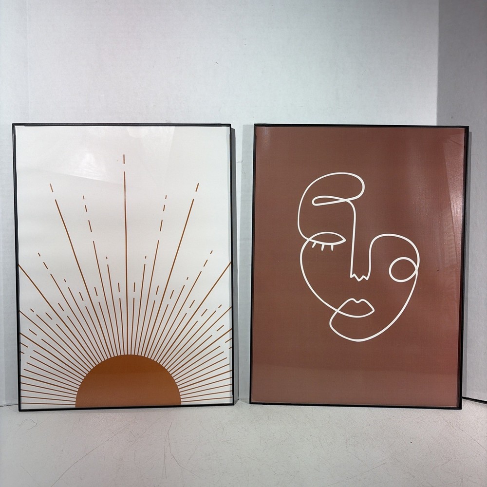 Pair of Mid Century Modern Style Minimalist Abstract Art Prints Wall Hangings