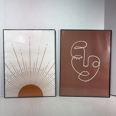 Pair of Mid Century Modern Style Minimalist Abstract Art Prints Wall Hangings
