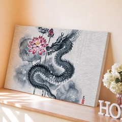 Wall Art Majestic Dragon Entwined Around A Blooming Lotus, Rendered In Fluid