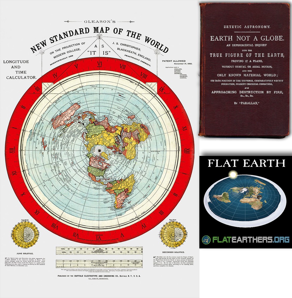 Flat Earth Map – Gleason’s New Standard Map Of The World – Large 24″ x 36″ 1892