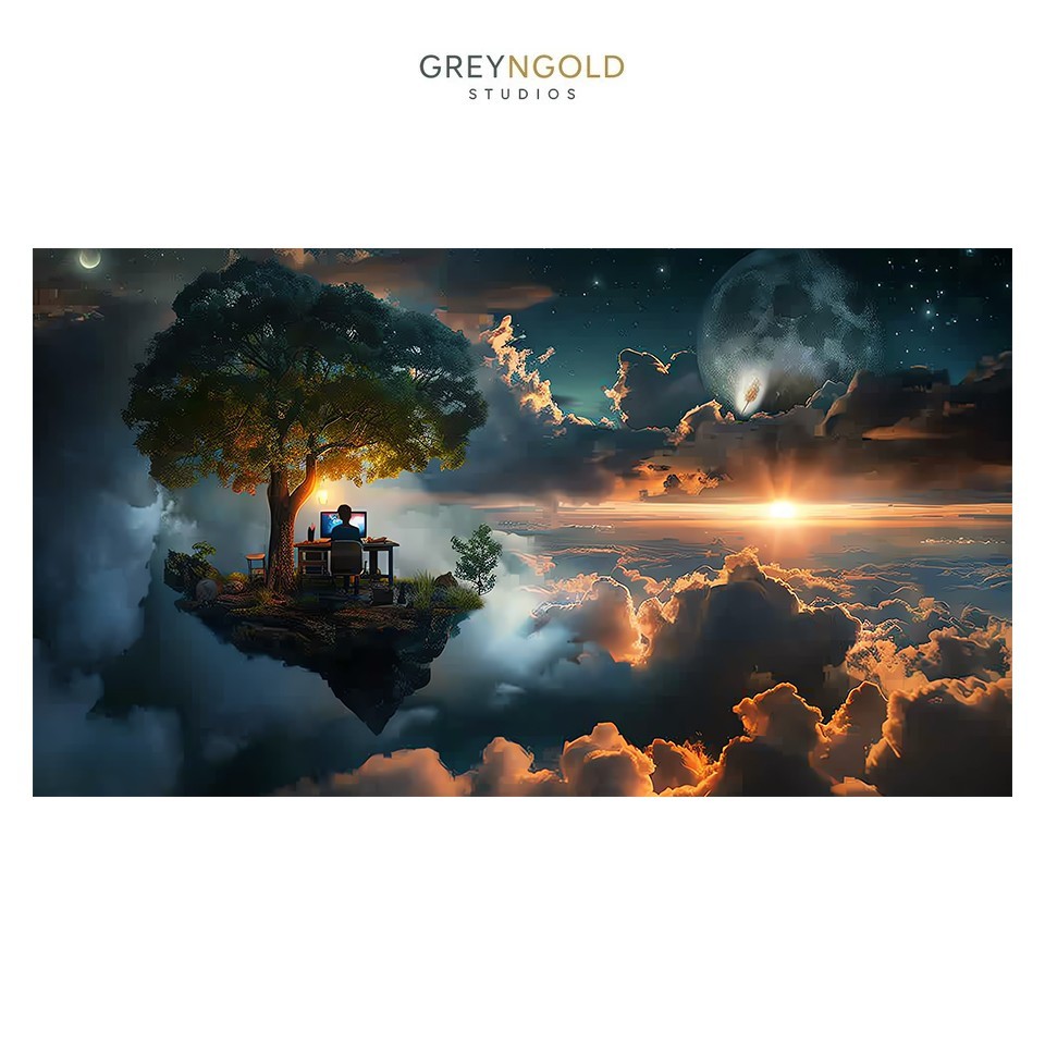 Working in Fantasy World Poster Wall Art Print pick size A4/A3/A2/90x60cm