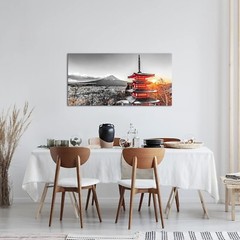 Serene Japanese Temple in Autumn 48″x24″ Canvas Wall Art Black and Red Fall Fuj