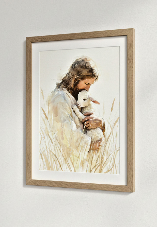 Jesus The Good Shepherd Art Print – Gentle Shepherd & Lamb Watercolor Painting