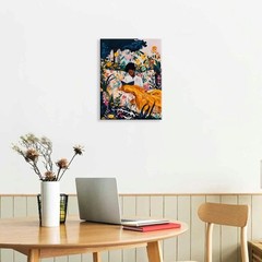 Black Woman Reading Among Flower Canvas Wall Art,Afrocentric Wall Art ,Boho S…