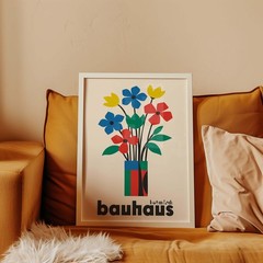 Bauhaus Botanical Flower Poster, Minimal Colorful Retro Wall Art Print