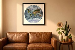 World Map, Van der Grinten Projection World Map, Framed World Relief Map