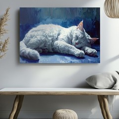Ethereal White Cat Canvas Tranquil Floating Feline Art In Dreamy Blues In A Wall