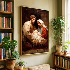 Nativity Scene Framed Art | Birth of Jesus Holy Family Manger Wall Decor