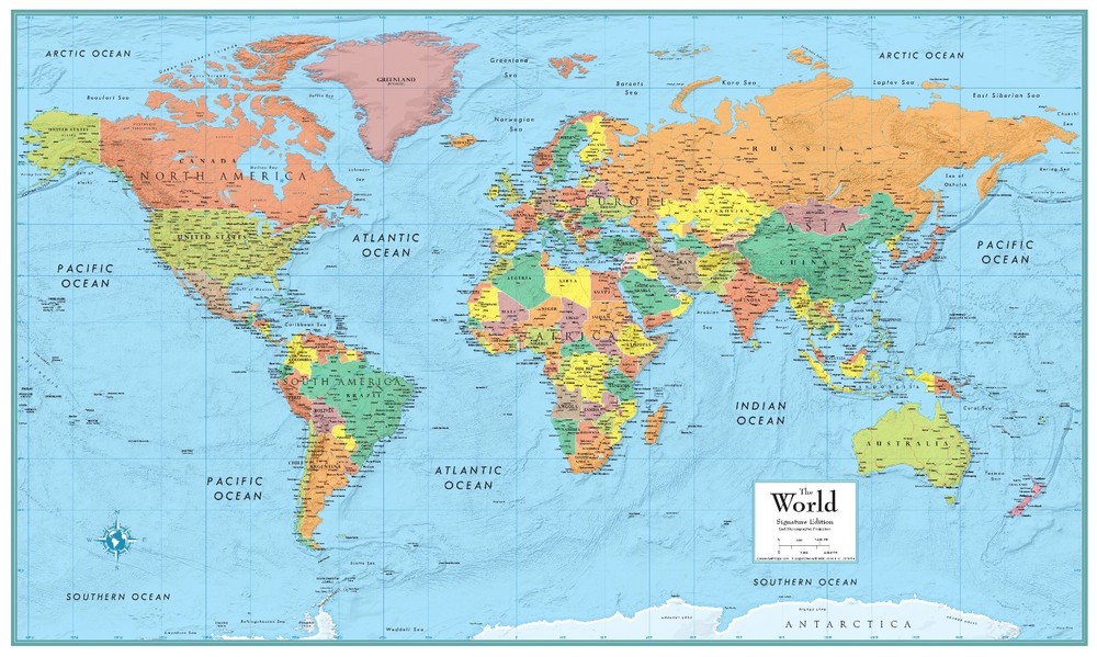 RMC 32″ x 50″ World Map Poster Mural Signature Series, Large, Up-to-date, Decor