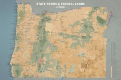 Oregon State Parks & Federal Lands Map 24×36 Poster (Camel & Slate Blue) #834