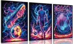 3Pcs Cool Soccer Canvas Wall Art Abstract Soccer Sneakers Posters Prints Pain…