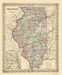 Historic State Map – Illinois – Colton 1856 – Vintage Wall Art