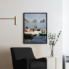Floating Luncheon Three Women Eat Spaghetti Lake of Capri Wall Art Poster Print
